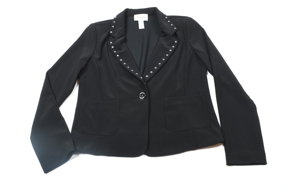 Joseph Ribkoff Studded Blazer Womens 10 Black Silky Knit Fitted Jacket 1-Button